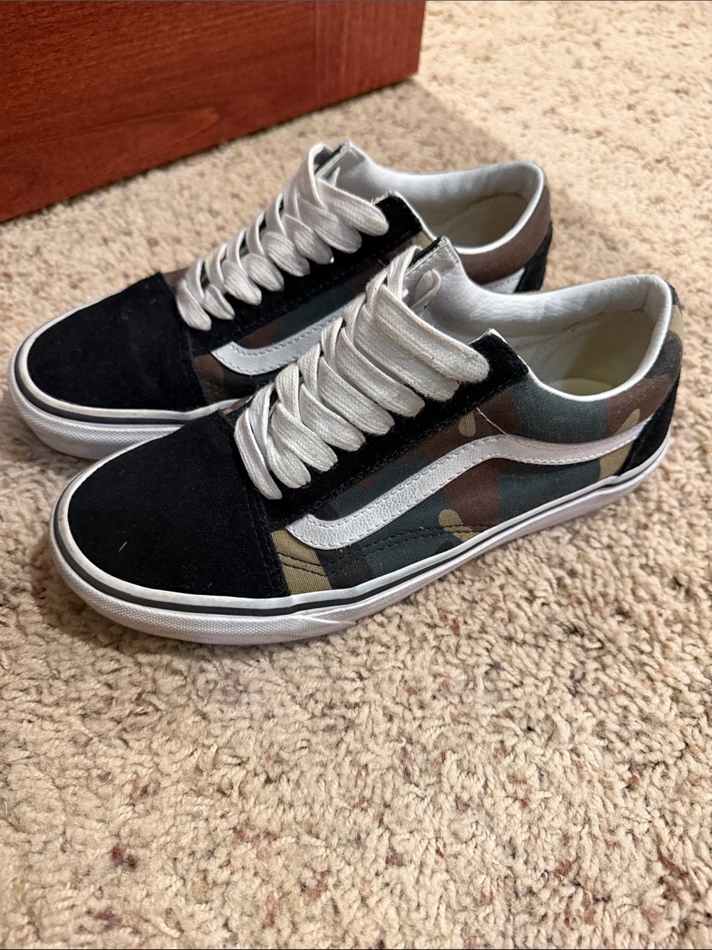 Vans Camo Low-Top Sneakers with Black Suede and White Stripe
